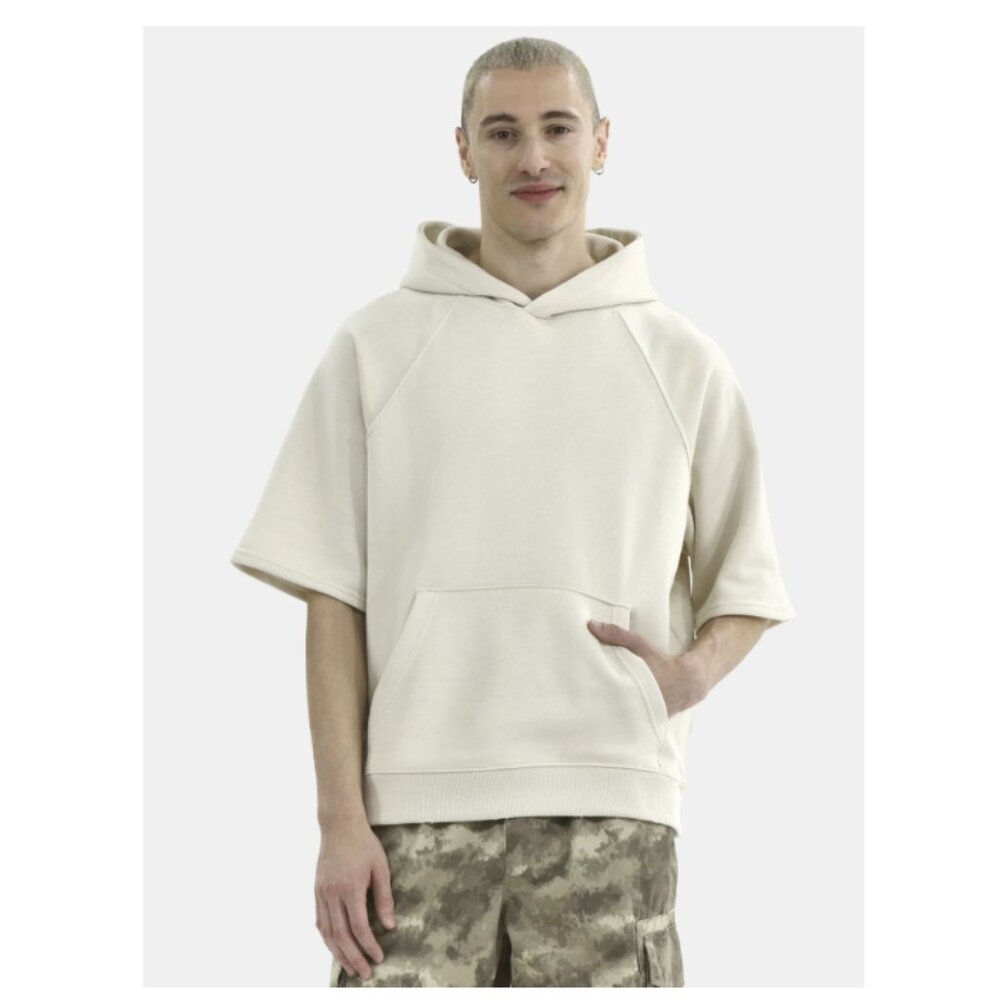 No Boundaries French Terry Pullover Hoodie with Short Sleeves, LIGHT BIRCH